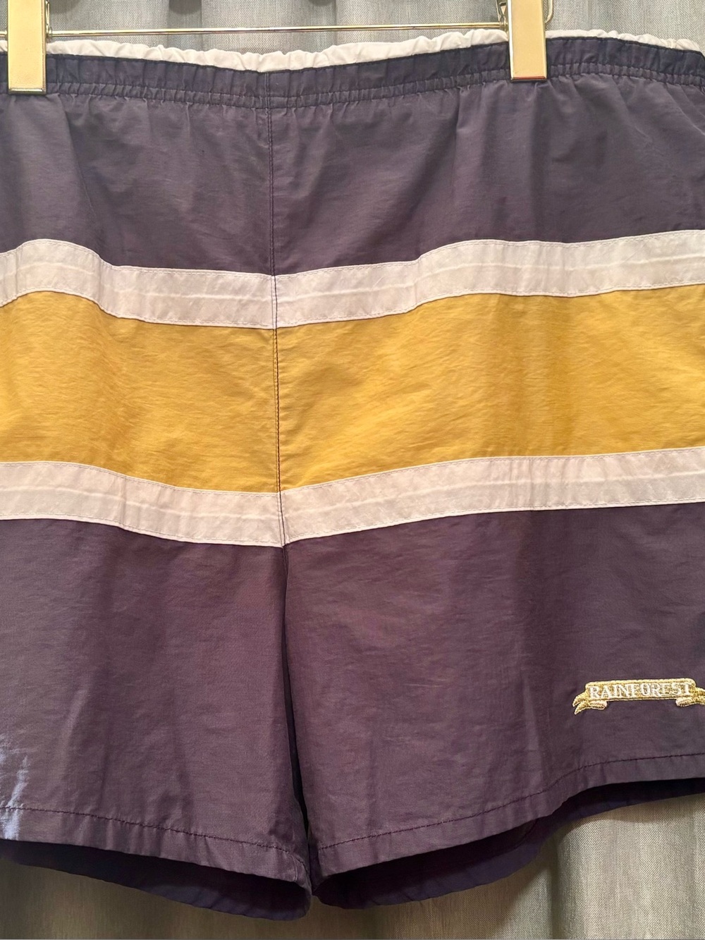 Vintage Rainforest Color Block Swim Trunks Mens Medium Navy Yellow Nylon Mesh Li